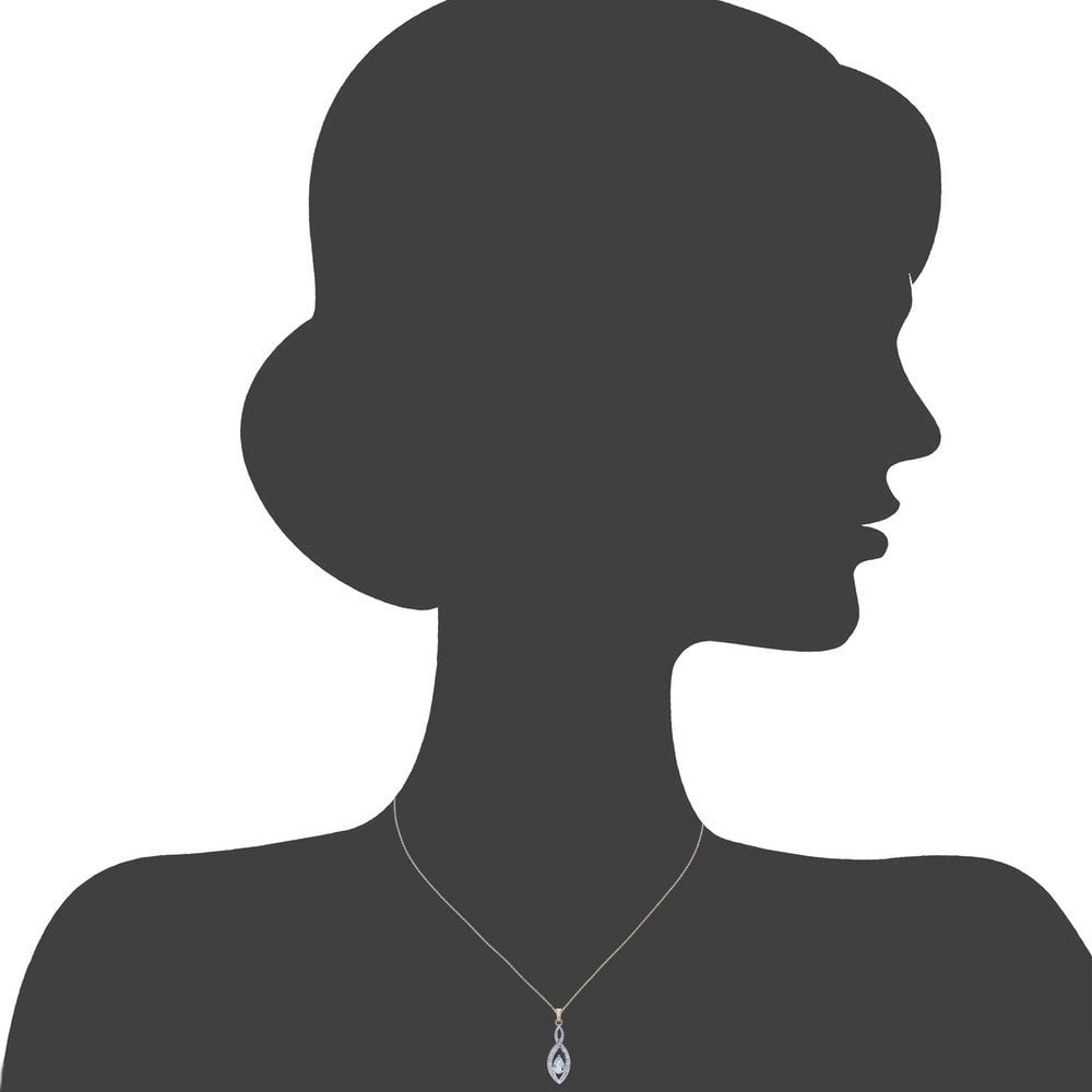 SPARKLD 9ct Yellow Gold Blue Topaz and 0.02ct Diamond Teardrop Pendant Necklace