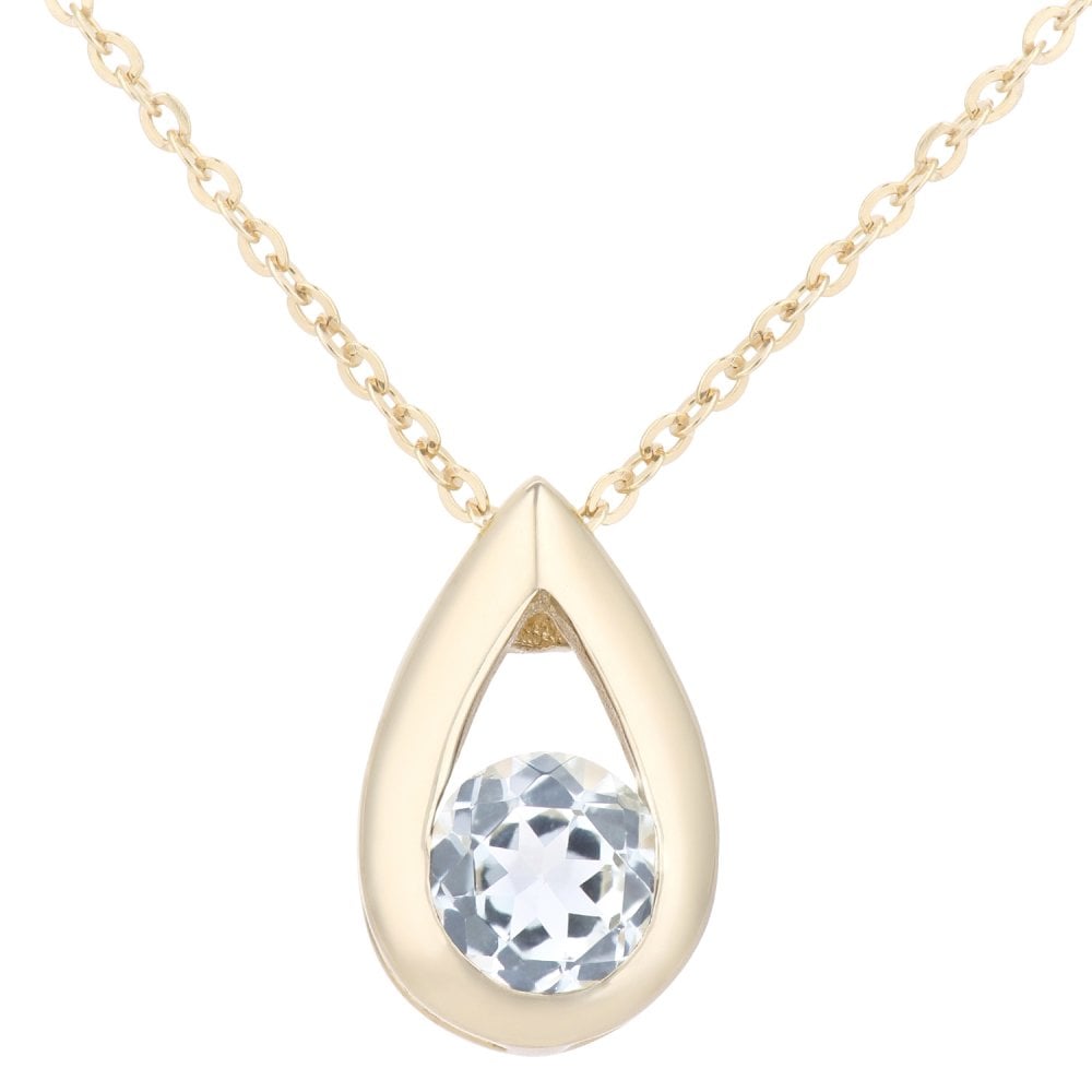 SPARKLD 9ct Yellow Gold Blue Topaz Teardrop Pendant necklace