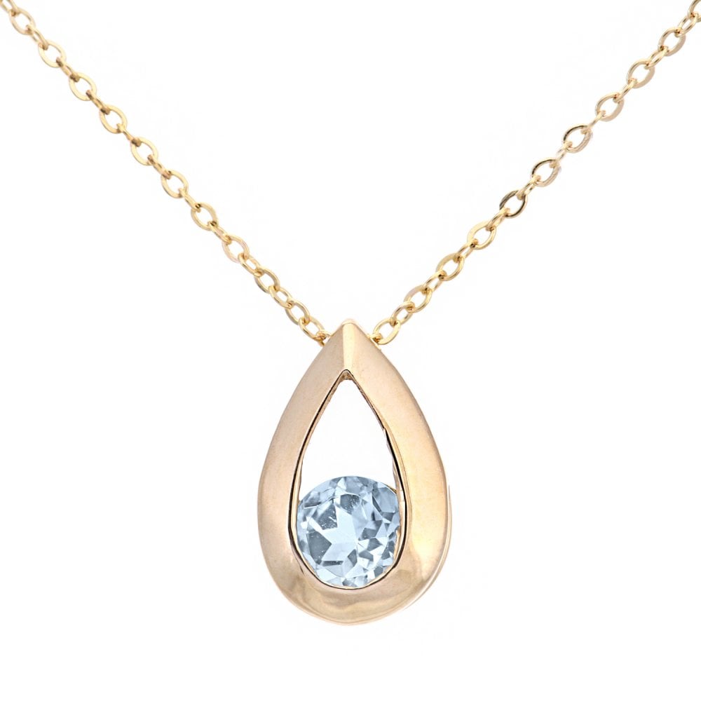 SPARKLD 9ct Yellow Gold Blue Topaz Teardrop Pendant necklace