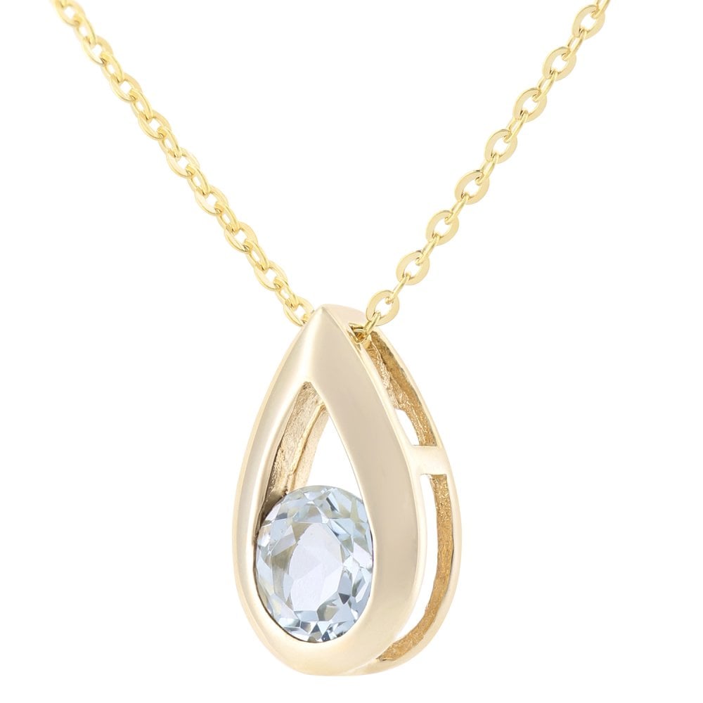 SPARKLD 9ct Yellow Gold Blue Topaz Teardrop Pendant necklace