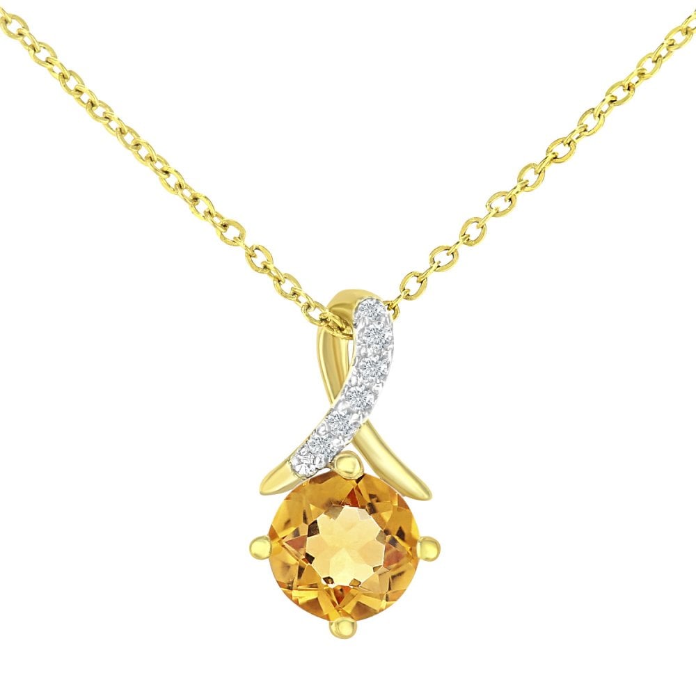 SPARKLD 9ct Yellow Gold Citrine and 0.02ct Diamond Twist Pendant Necklace