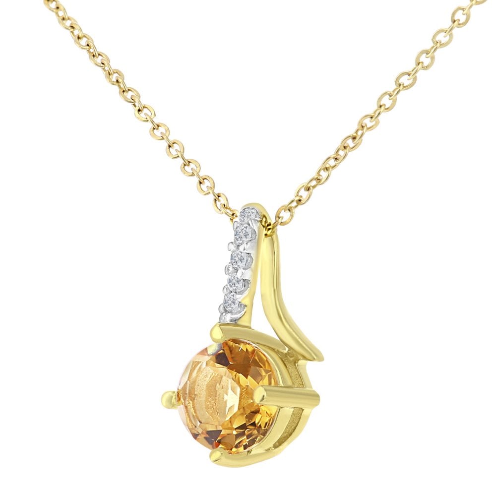 SPARKLD 9ct Yellow Gold Citrine and 0.02ct Diamond Twist Pendant Necklace