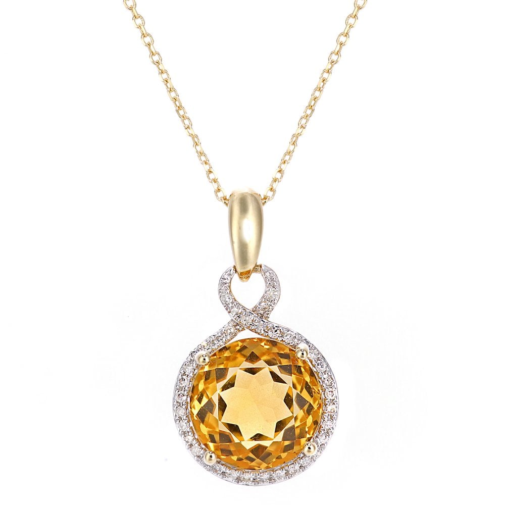 SPARKLD 9ct Yellow Gold Citrine and 0.08ct Diamond Pendant Necklace