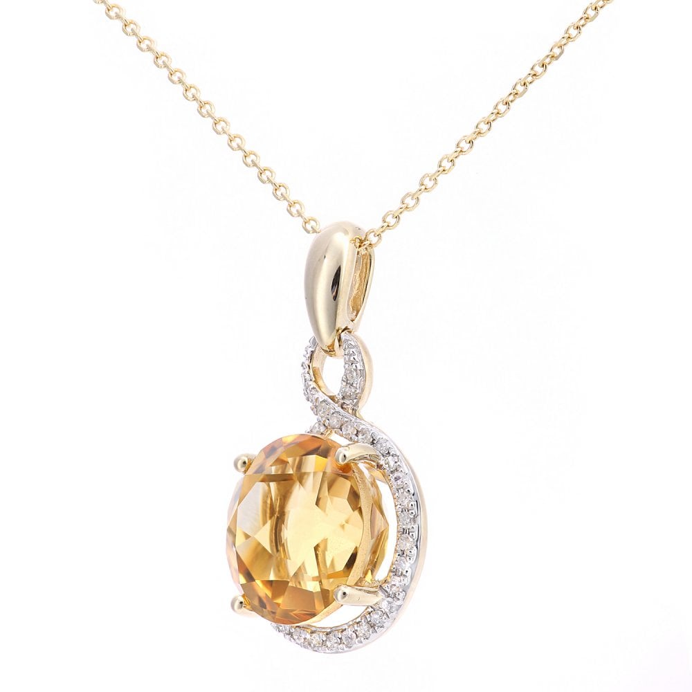 SPARKLD 9ct Yellow Gold Citrine and 0.08ct Diamond Pendant Necklace