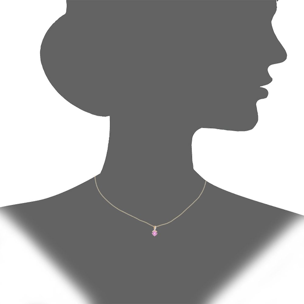 SPARKLD 9ct Yellow Gold Created Pink Sapphire and 0.03ct Diamond Twist Pendant Necklace