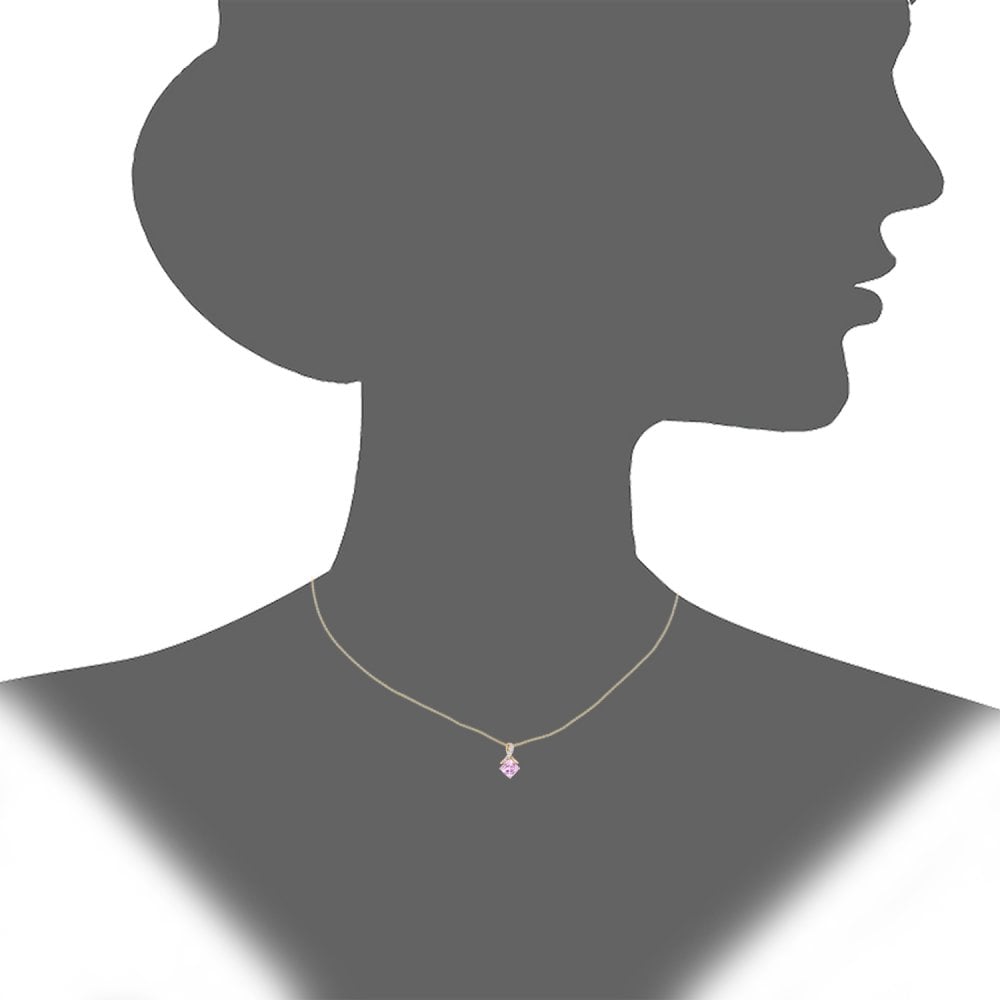SPARKLD 9ct Yellow Gold Cushion Created Pink Sapphire Crossover 0.03ct Diamond Pendant Necklace