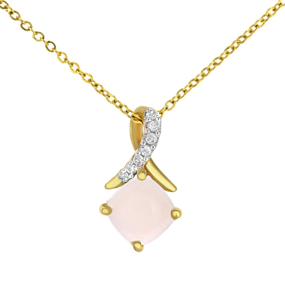 SPARKLD 9ct Yellow Gold Cushion Opal Crossover 0.02ct Diamond Pendant Necklace