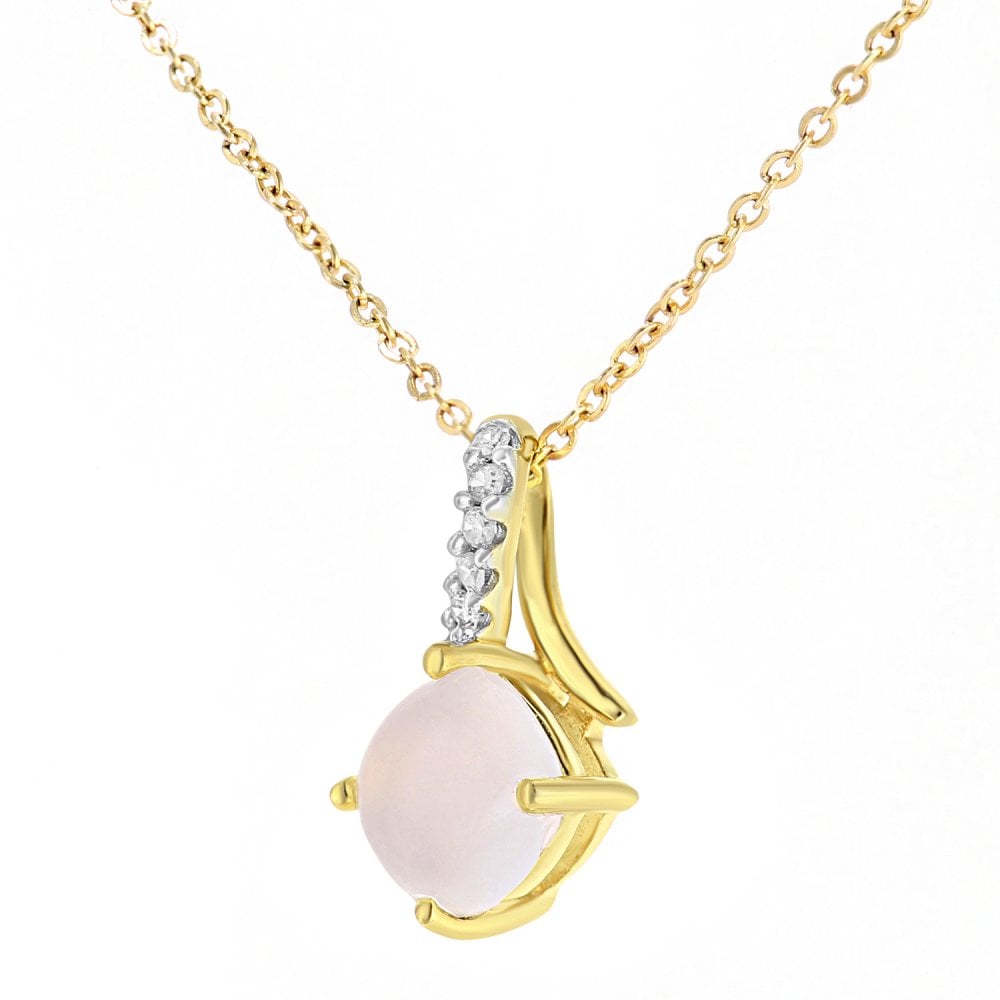 SPARKLD 9ct Yellow Gold Cushion Opal Crossover 0.02ct Diamond Pendant Necklace