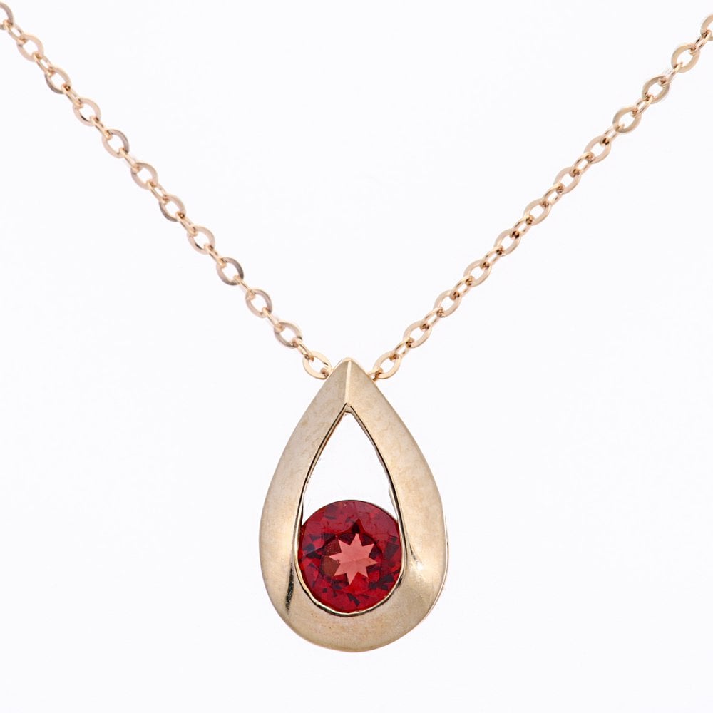 SPARKLD 9ct Yellow Gold Garnet Teardrop Pendant necklace