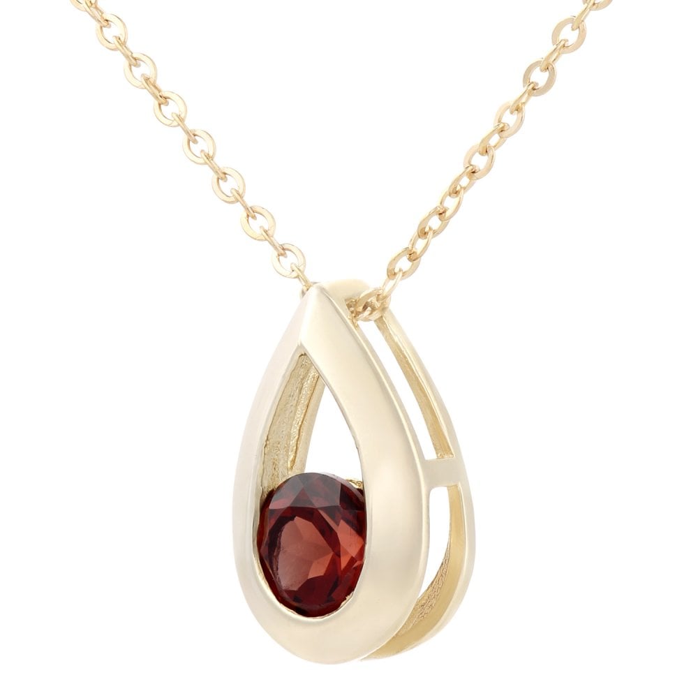SPARKLD 9ct Yellow Gold Garnet Teardrop Pendant necklace