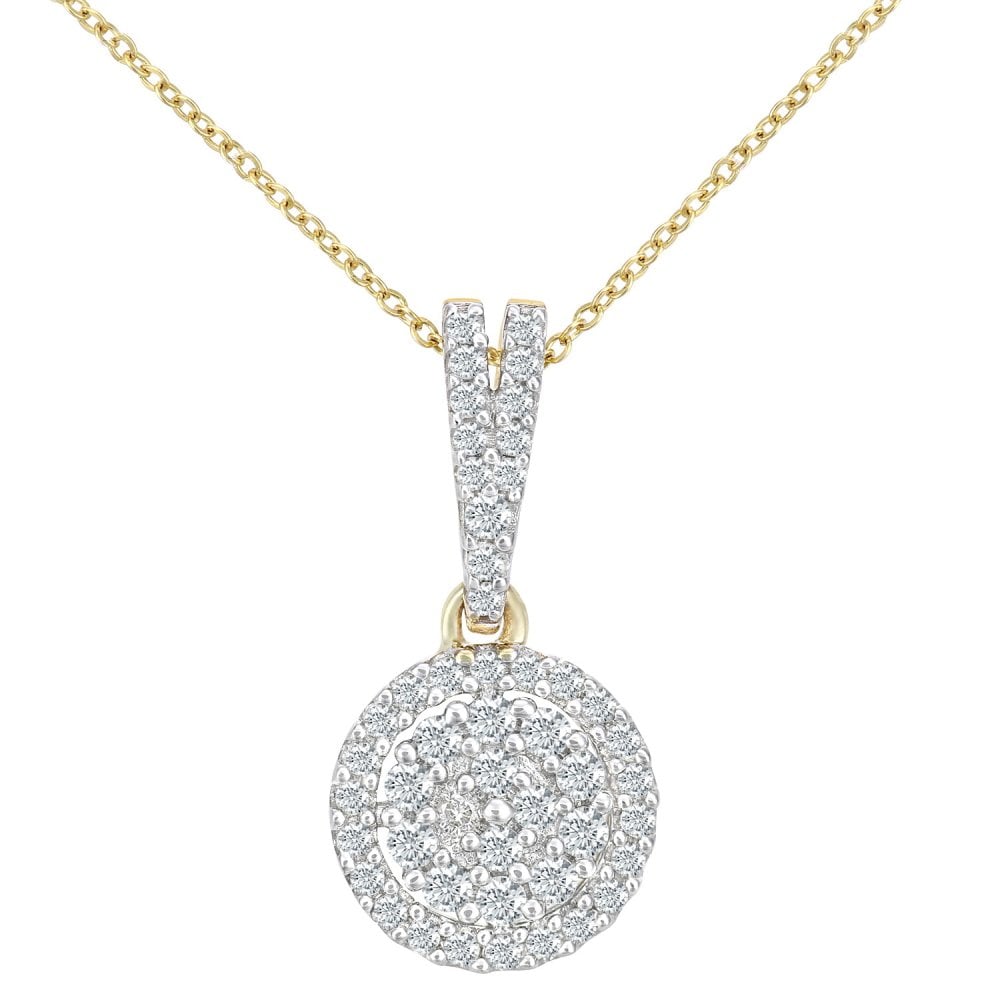 SPARKLD 9ct Yellow Gold Halo 0.19ct Diamond Pendant Necklace
