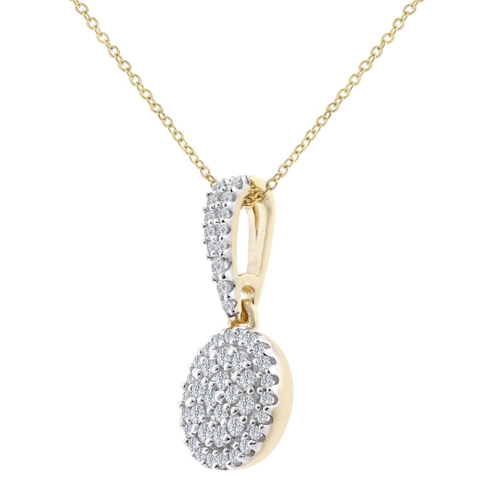 SPARKLD 9ct Yellow Gold Halo 0.19ct Diamond Pendant Necklace