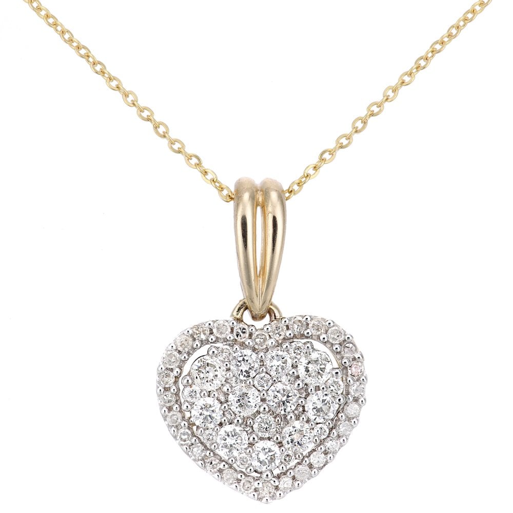 SPARKLD 9ct Yellow Gold Heart 0.38ct Diamond Halo Pendant Necklace