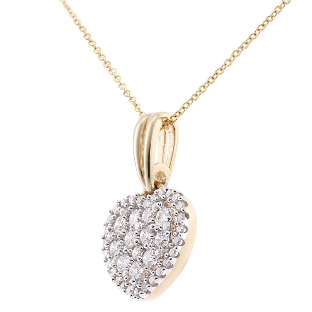 SPARKLD 9ct Yellow Gold Heart 0.38ct Diamond Halo Pendant Necklace