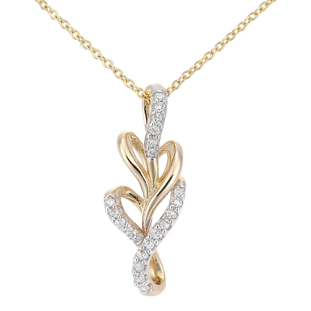 SPARKLD 9ct Yellow Gold Leaf 0.08ct Diamond Pendant Necklace
