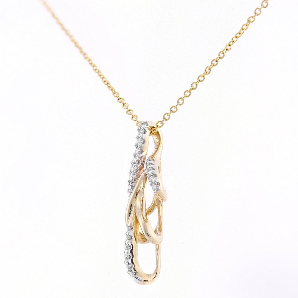 SPARKLD 9ct Yellow Gold Leaf 0.08ct Diamond Pendant Necklace