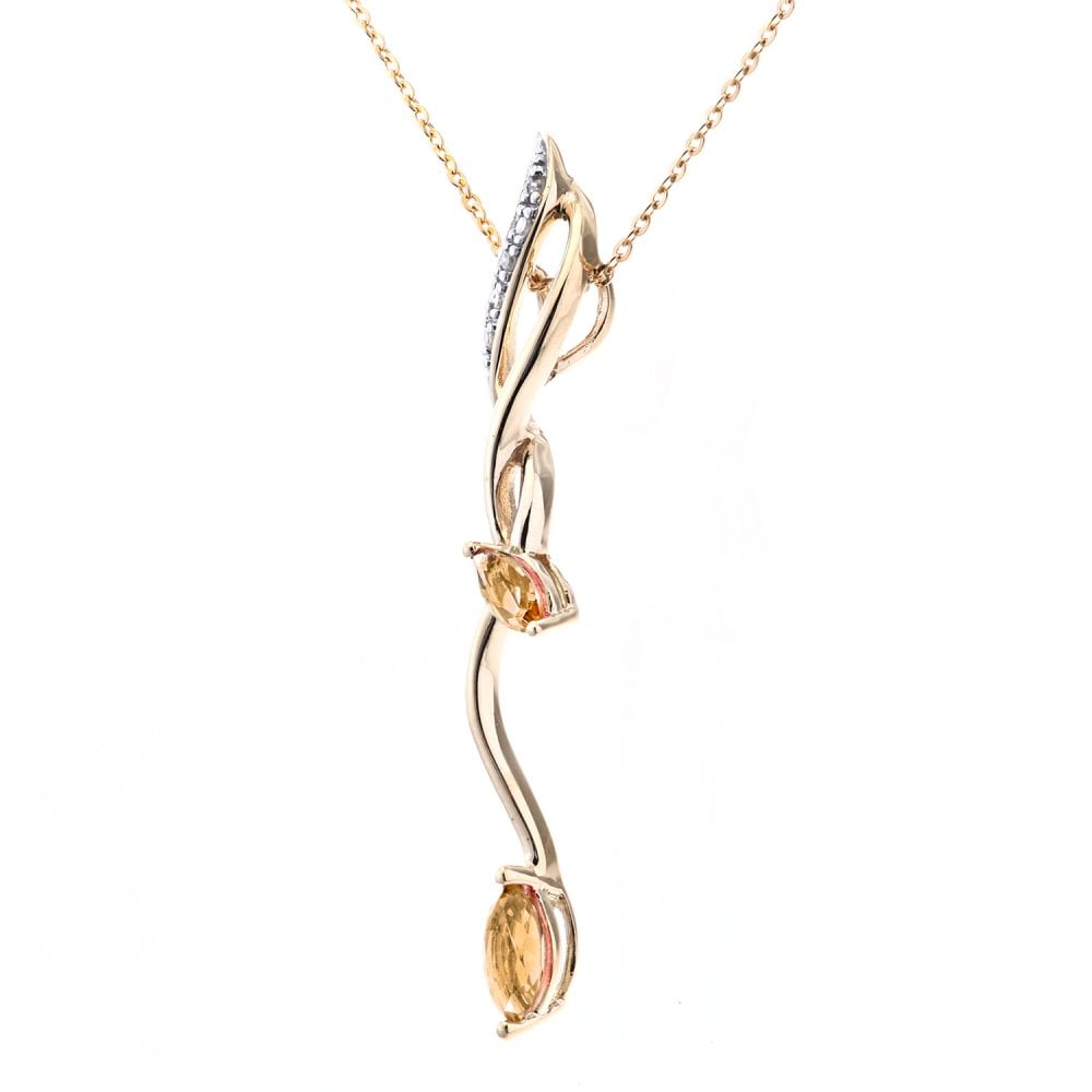 SPARKLD 9ct Yellow Gold Marquise Citrine and 0.02ct Diamond Pendant Necklace