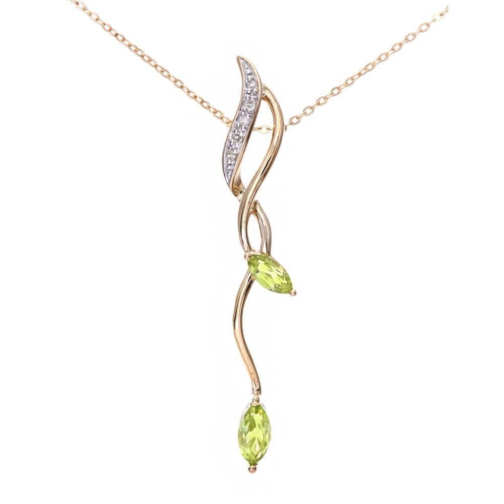 SPARKLD 9ct Yellow Gold Marquise Peridot and 0.02ct Diamond Pendant Necklace
