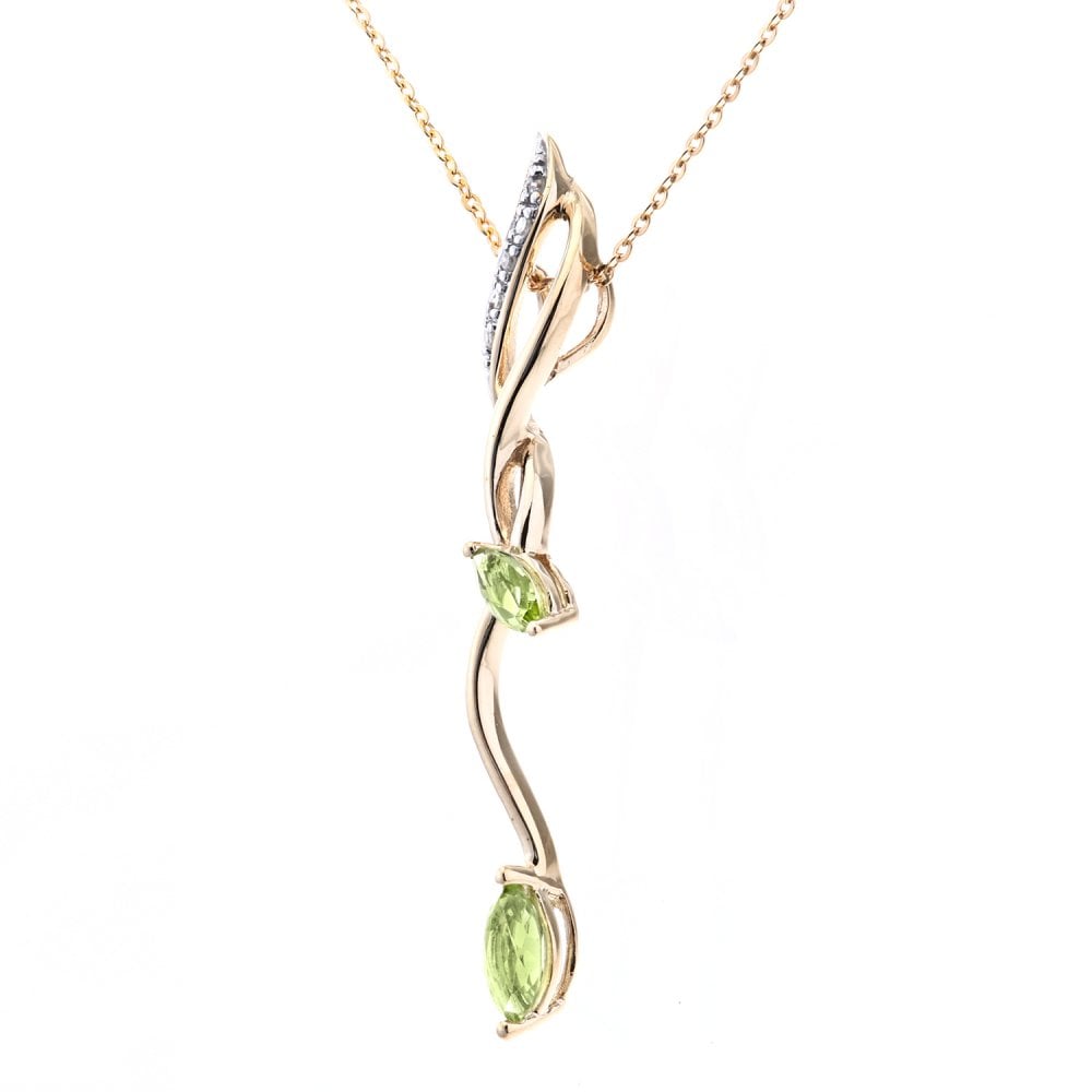 SPARKLD 9ct Yellow Gold Marquise Peridot and 0.02ct Diamond Pendant Necklace