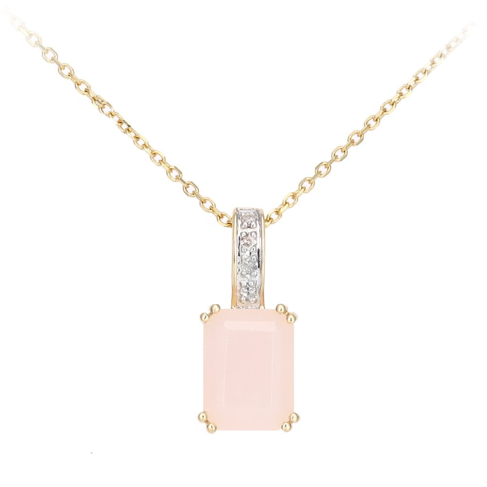 SPARKLD 9ct Yellow Gold Octagon Pink Opal and 0.02ct Diamond Pendant Necklace