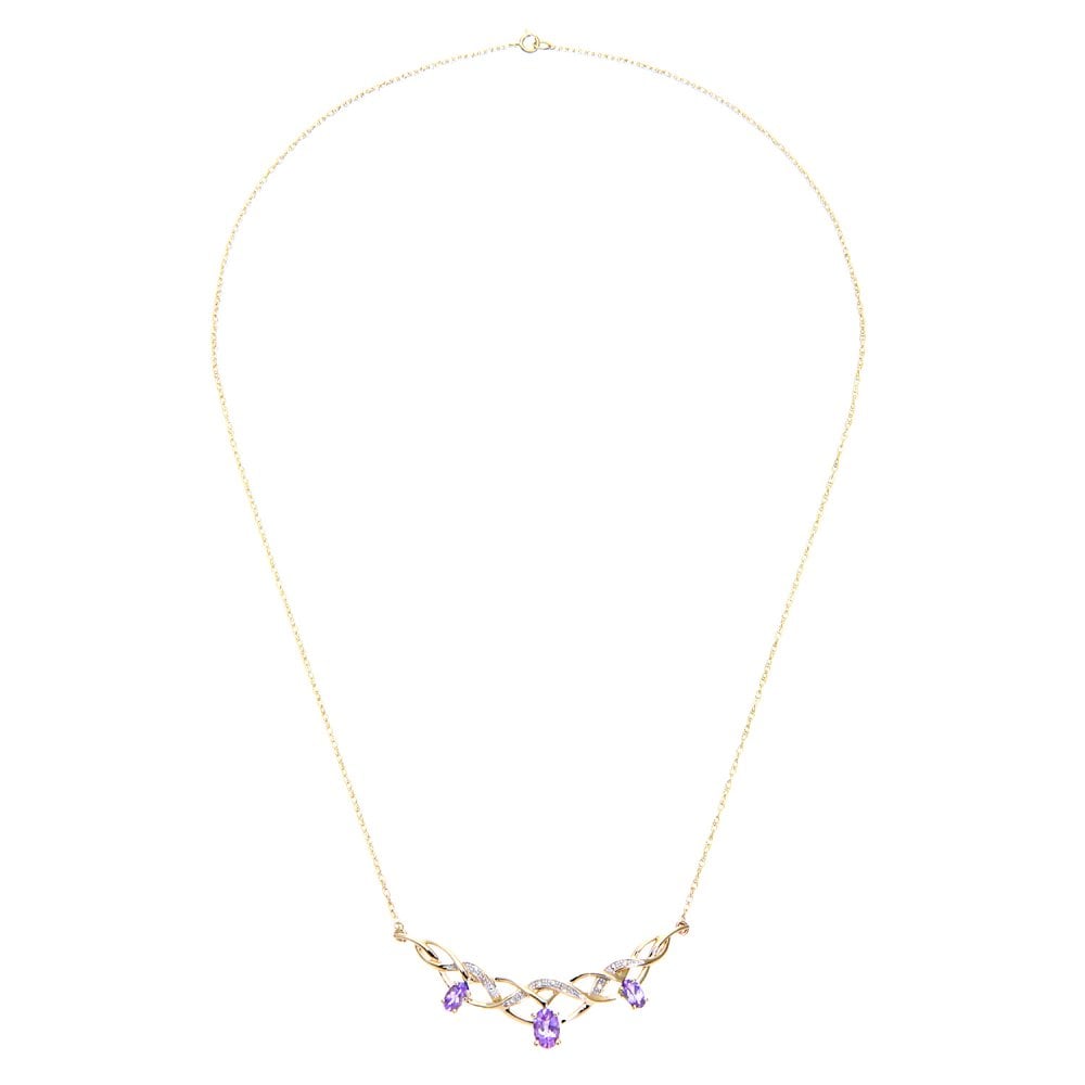 SPARKLD 9ct Yellow Gold 0.025ct Diamond and Amethyst Necklace