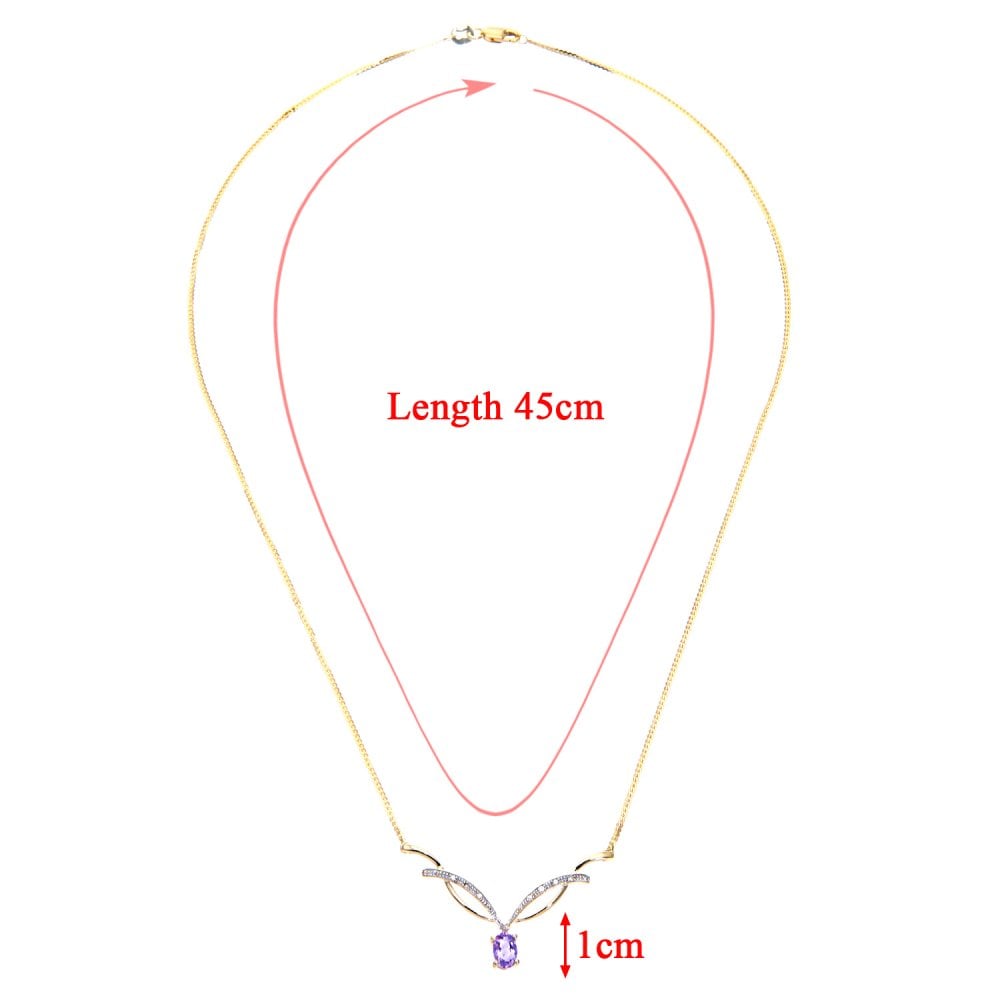 SPARKLD 9ct Yellow Gold Round 0.05ct Diamond and Amethyst Pendant Necklace of Length 46 cm