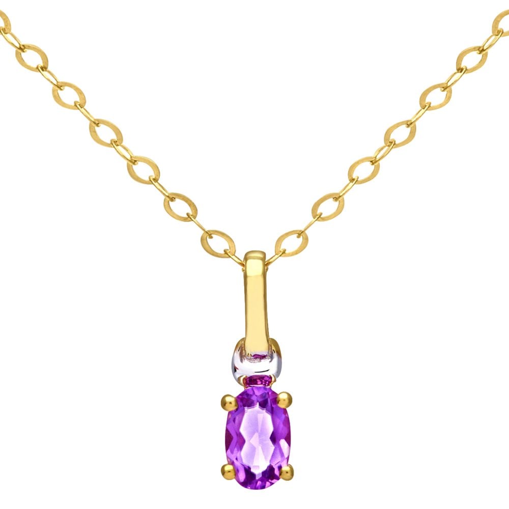 SPARKLD 9ct Yellow Gold Oval Amethyst Solitaire Pendant necklace
