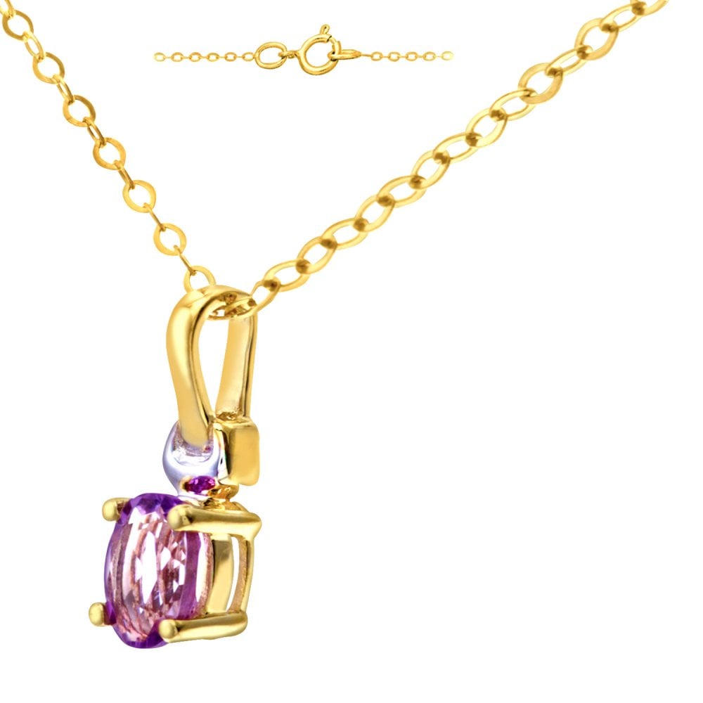 SPARKLD 9ct Yellow Gold Oval Amethyst Solitaire Pendant necklace