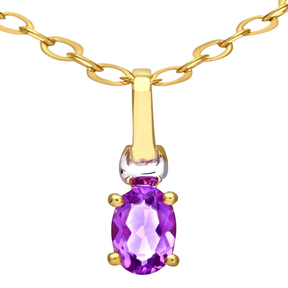 SPARKLD 9ct Yellow Gold Oval Amethyst Solitaire Pendant necklace