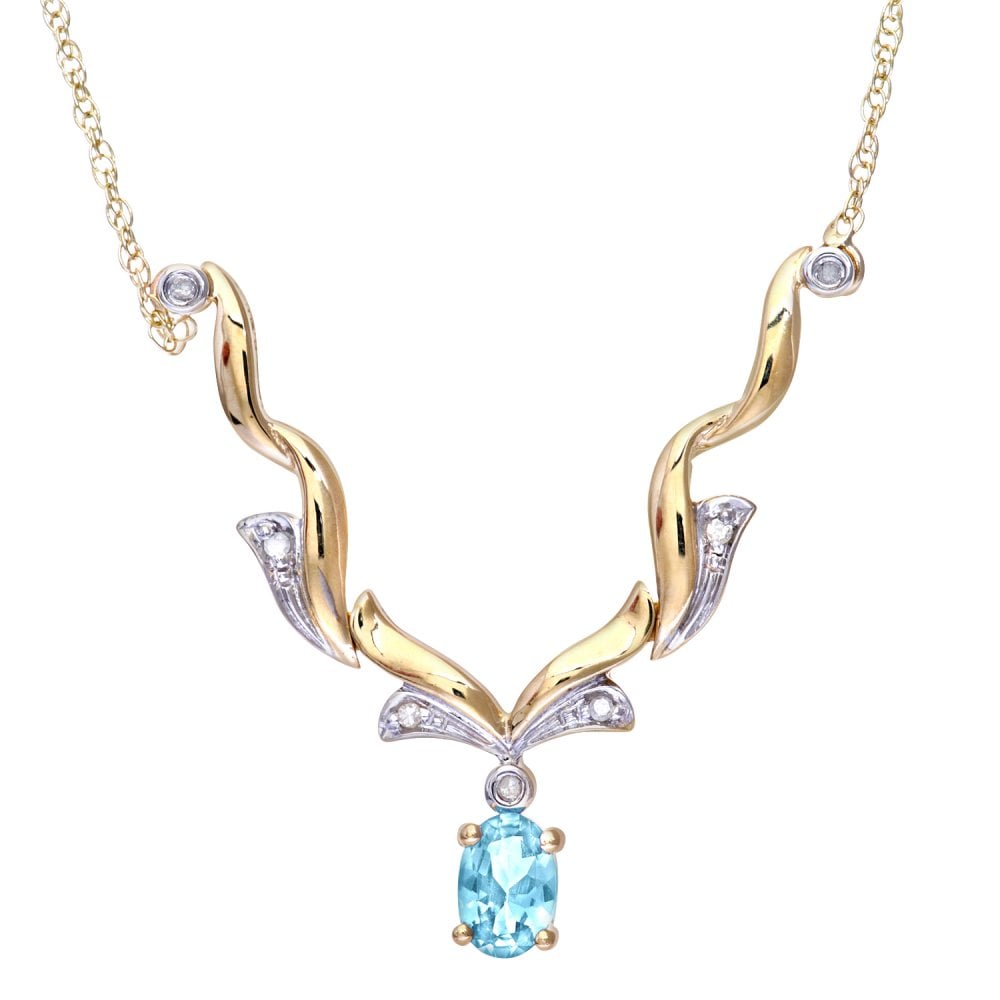 SPARKLD 9ct Yellow Gold 0.05ct Diamond and Blue Topaz Necklace