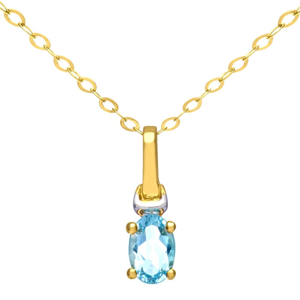 SPARKLD 9ct Yellow Gold Oval Blue Topaz Solitaire Pendant necklace