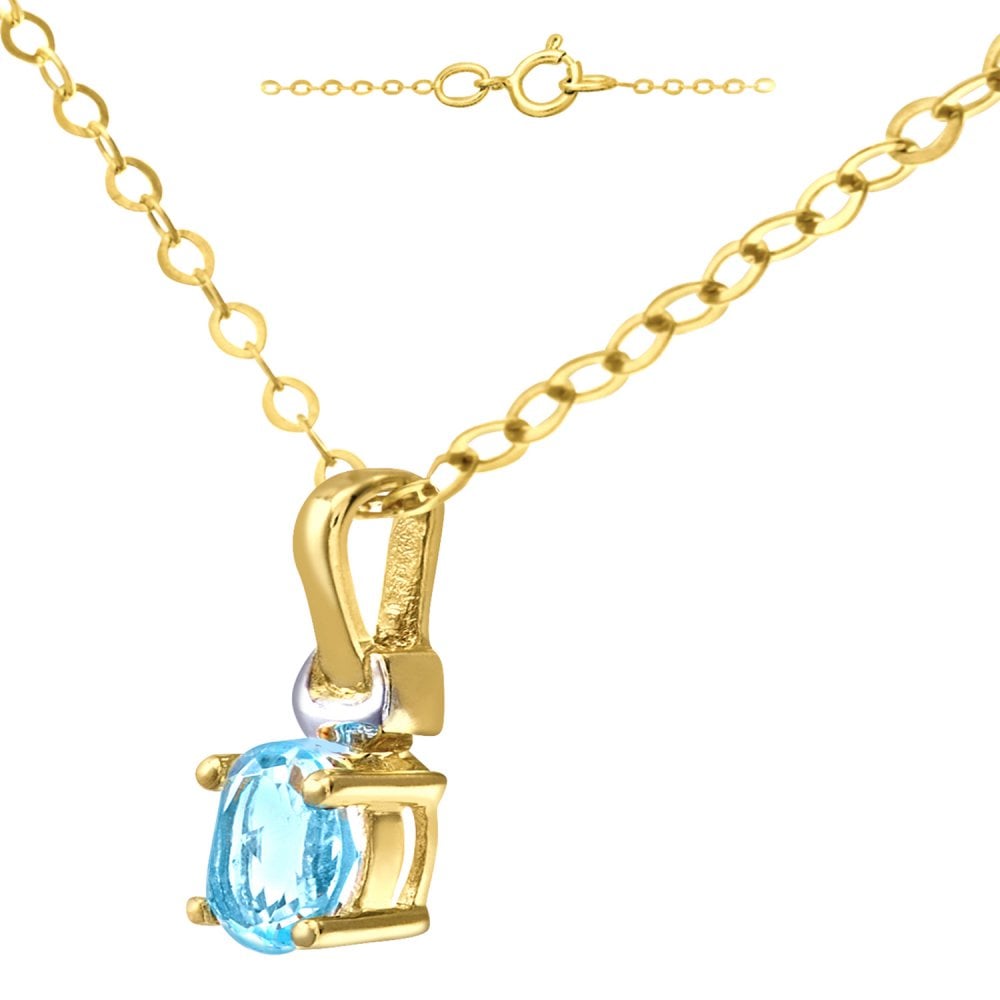 SPARKLD 9ct Yellow Gold Oval Blue Topaz Solitaire Pendant necklace