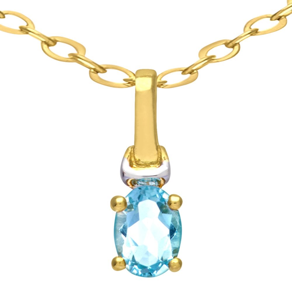 SPARKLD 9ct Yellow Gold Oval Blue Topaz Solitaire Pendant necklace