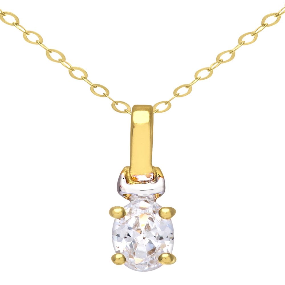 SPARKLD 9ct Yellow Gold Oval Cubic Zirconia Solitaire Pendant necklace