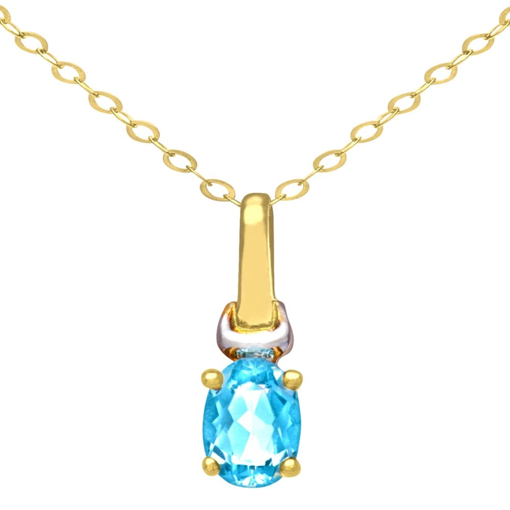SPARKLD 9ct Yellow Gold Oval CZ Aquamarine Solitaire Pendant necklace