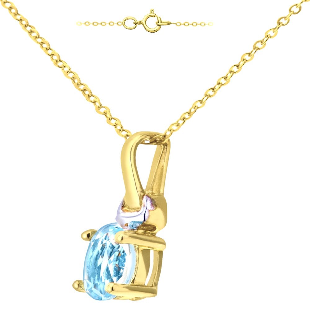 SPARKLD 9ct Yellow Gold Oval CZ Aquamarine Solitaire Pendant necklace