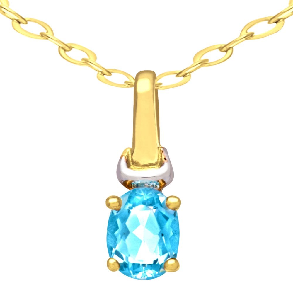SPARKLD 9ct Yellow Gold Oval CZ Aquamarine Solitaire Pendant necklace