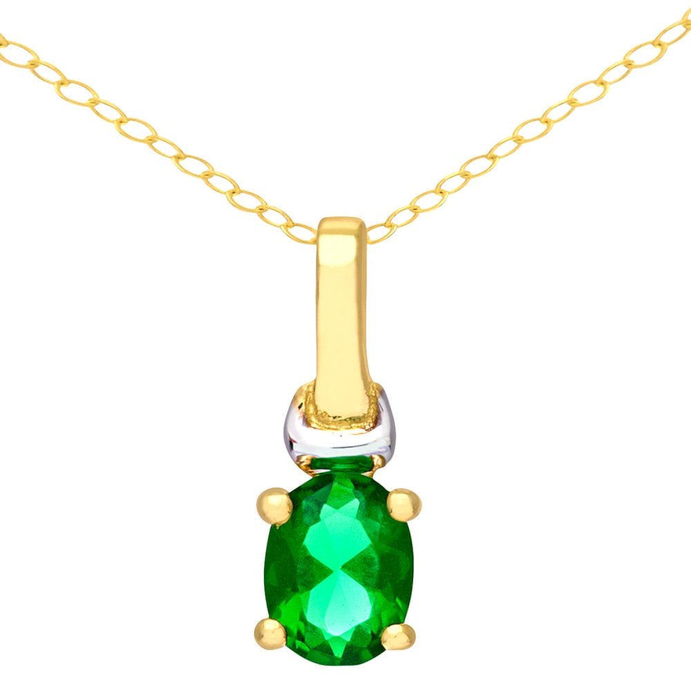 SPARKLD 9ct Yellow Gold Oval CZ Emerald Solitaire Pendant necklace