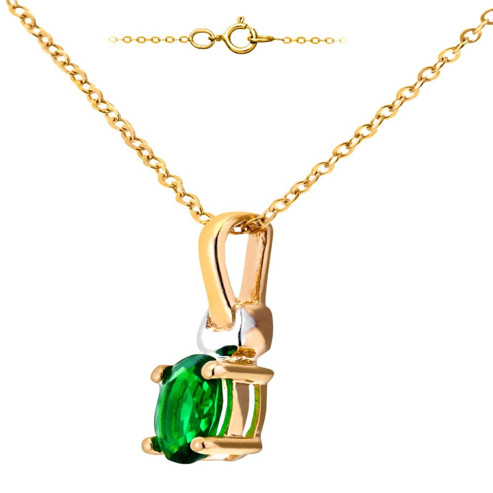 SPARKLD 9ct Yellow Gold Oval CZ Emerald Solitaire Pendant necklace
