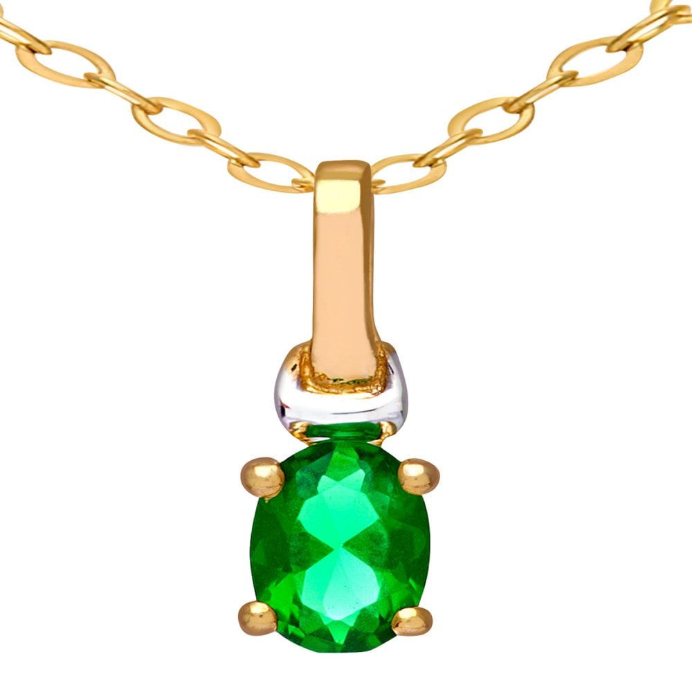 SPARKLD 9ct Yellow Gold Oval CZ Emerald Solitaire Pendant necklace