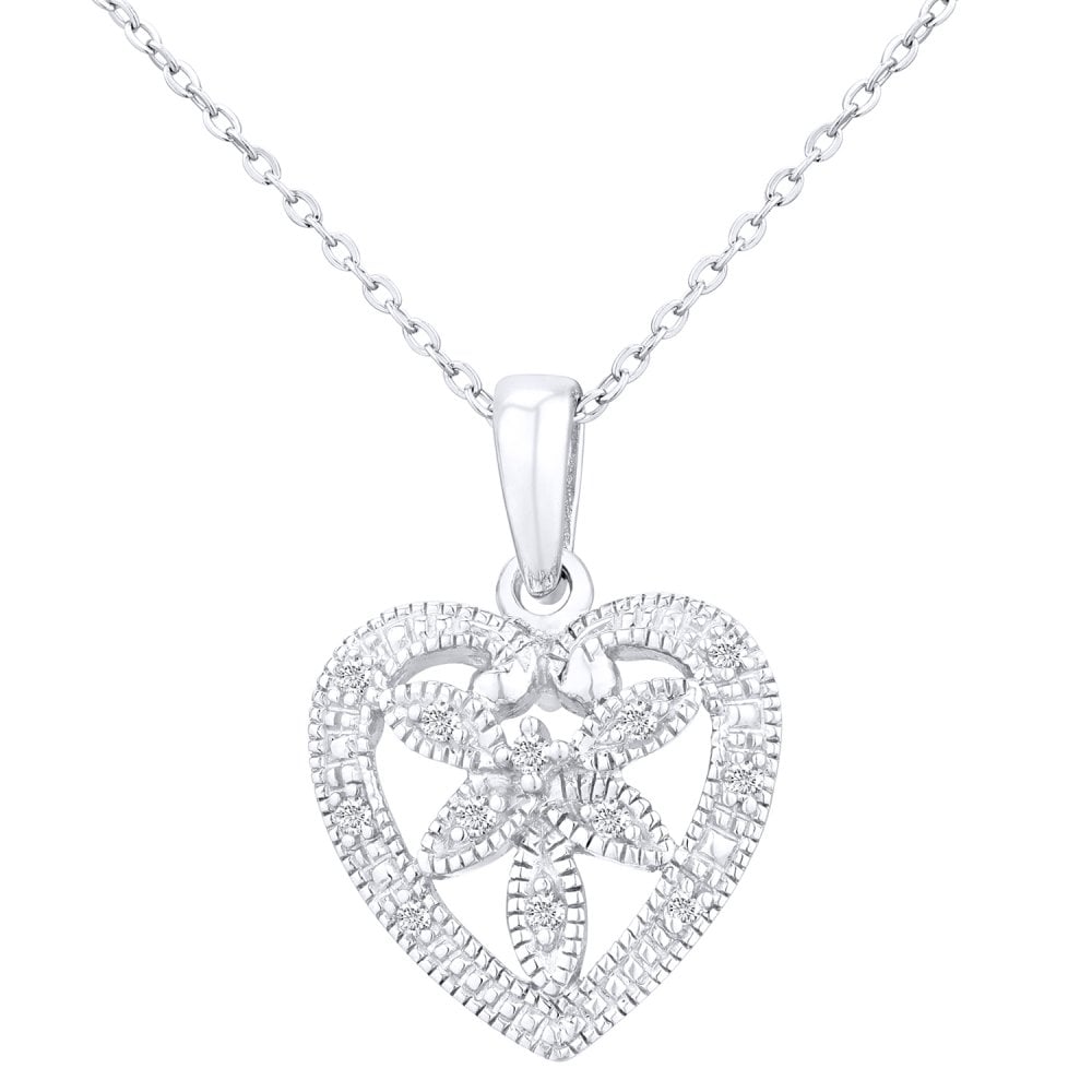 SPARKLD 9ct White Gold 0.05ct Diamond Heart Pendant Necklace