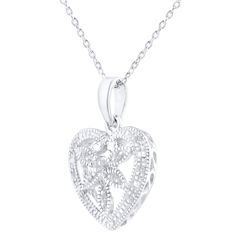 SPARKLD 9ct White Gold 0.05ct Diamond Heart Pendant Necklace