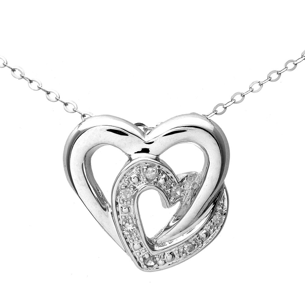 SPARKLD 9ct White Gold 0.03ct Diamond Heart Pendant Necklace