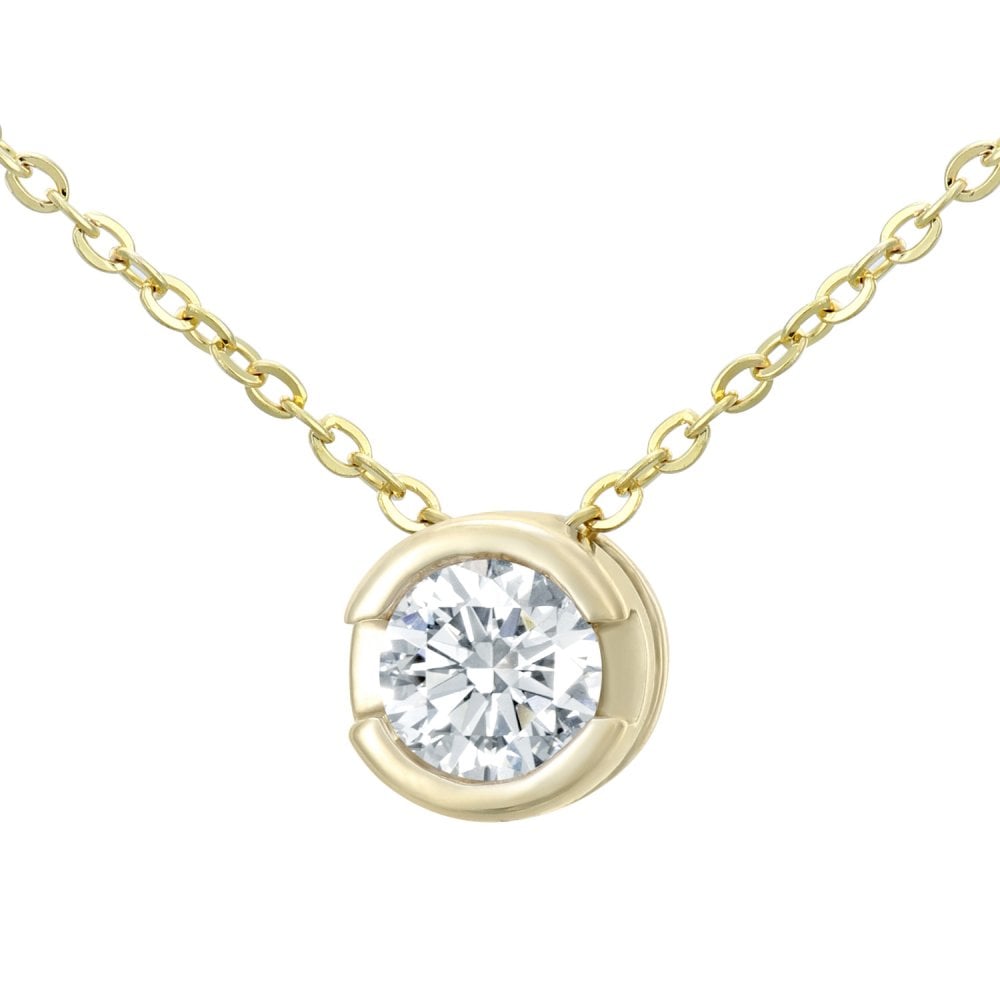 SPARKLD 9ct Yellow Gold Rub Set 0.15ct Diamond Pendant Necklace