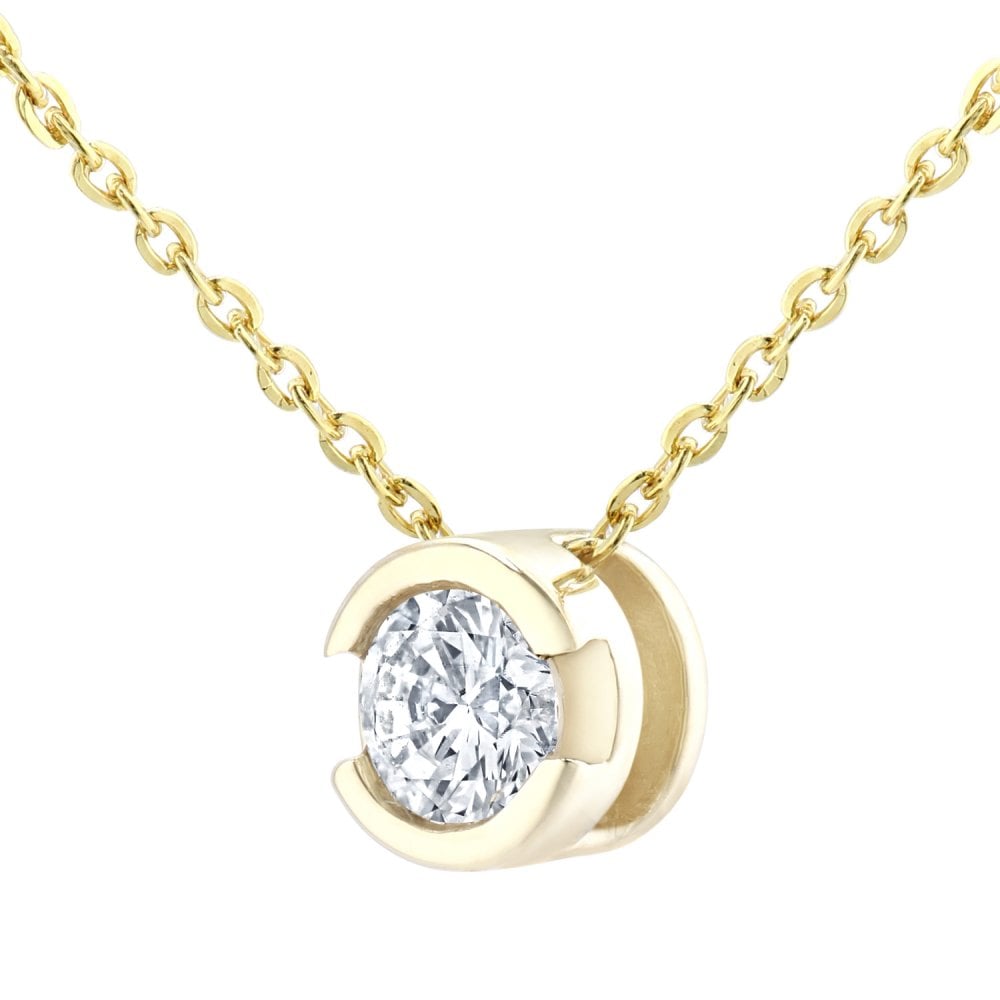 SPARKLD 9ct Yellow Gold Rub Set 0.15ct Diamond Pendant Necklace