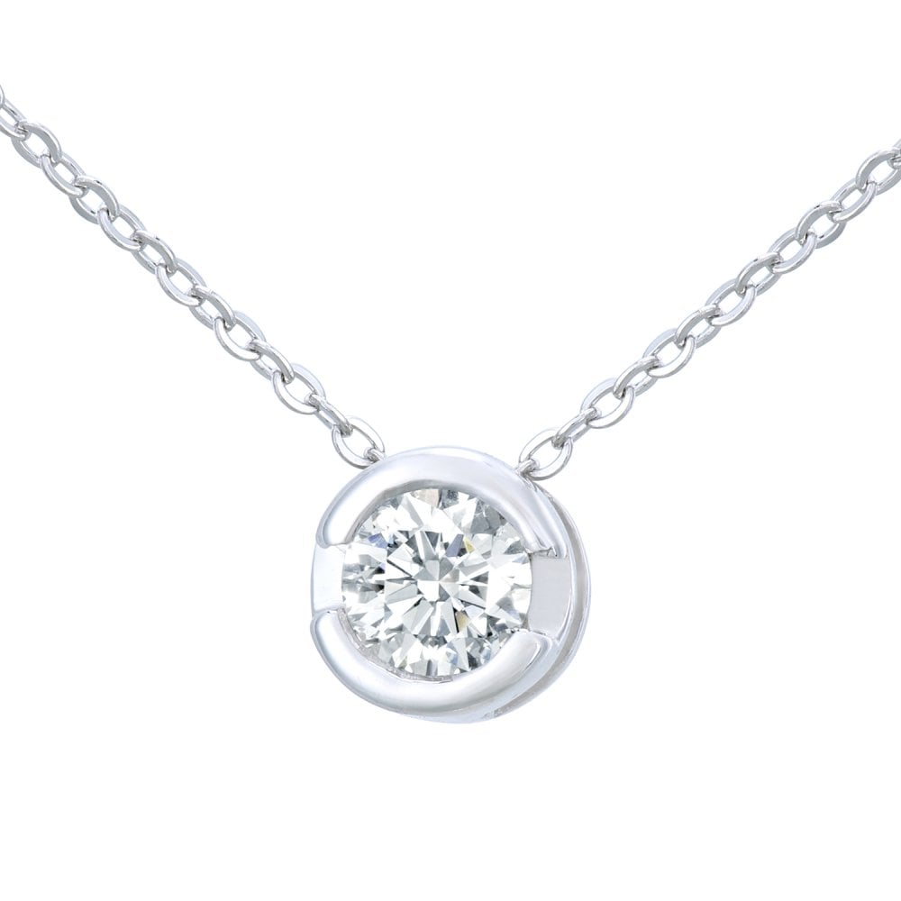 SPARKLD 9ct White Gold Rub Set 0.15ct Diamond Pendant Necklace