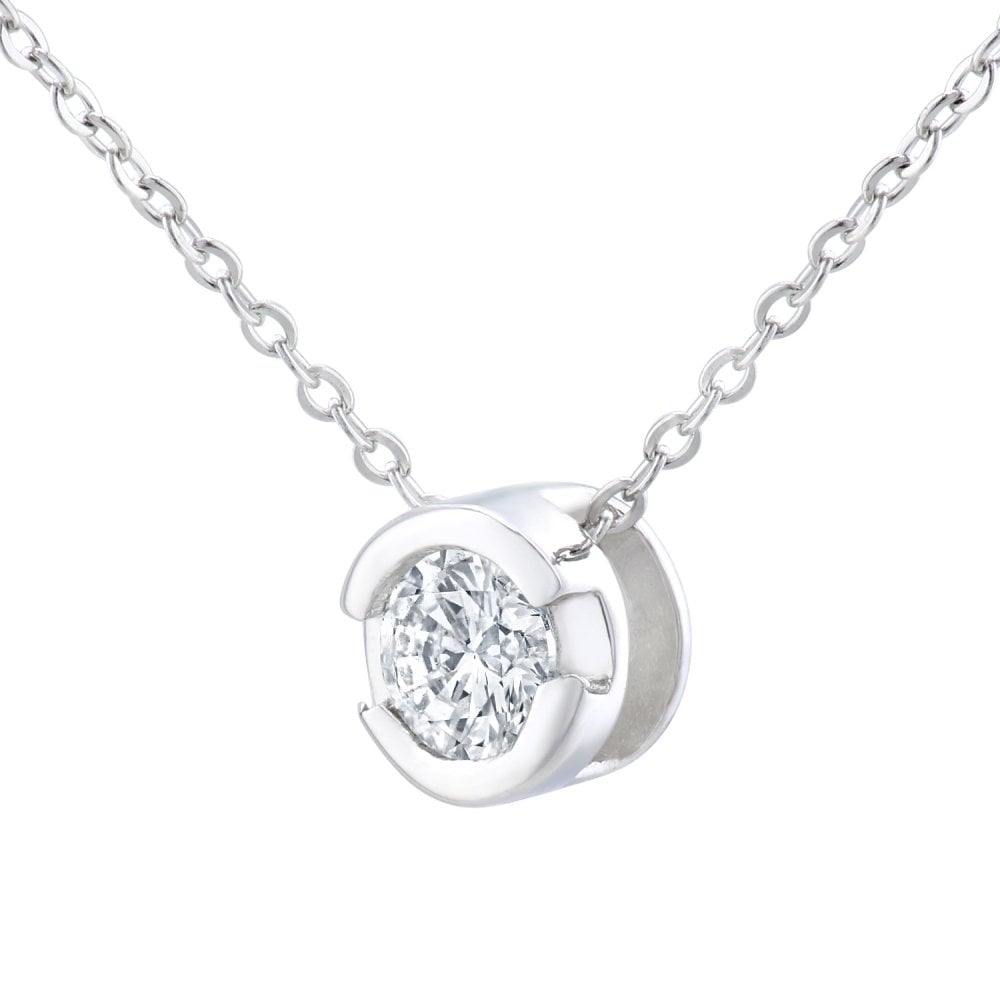 SPARKLD 9ct White Gold Rub Set 0.15ct Diamond Pendant Necklace