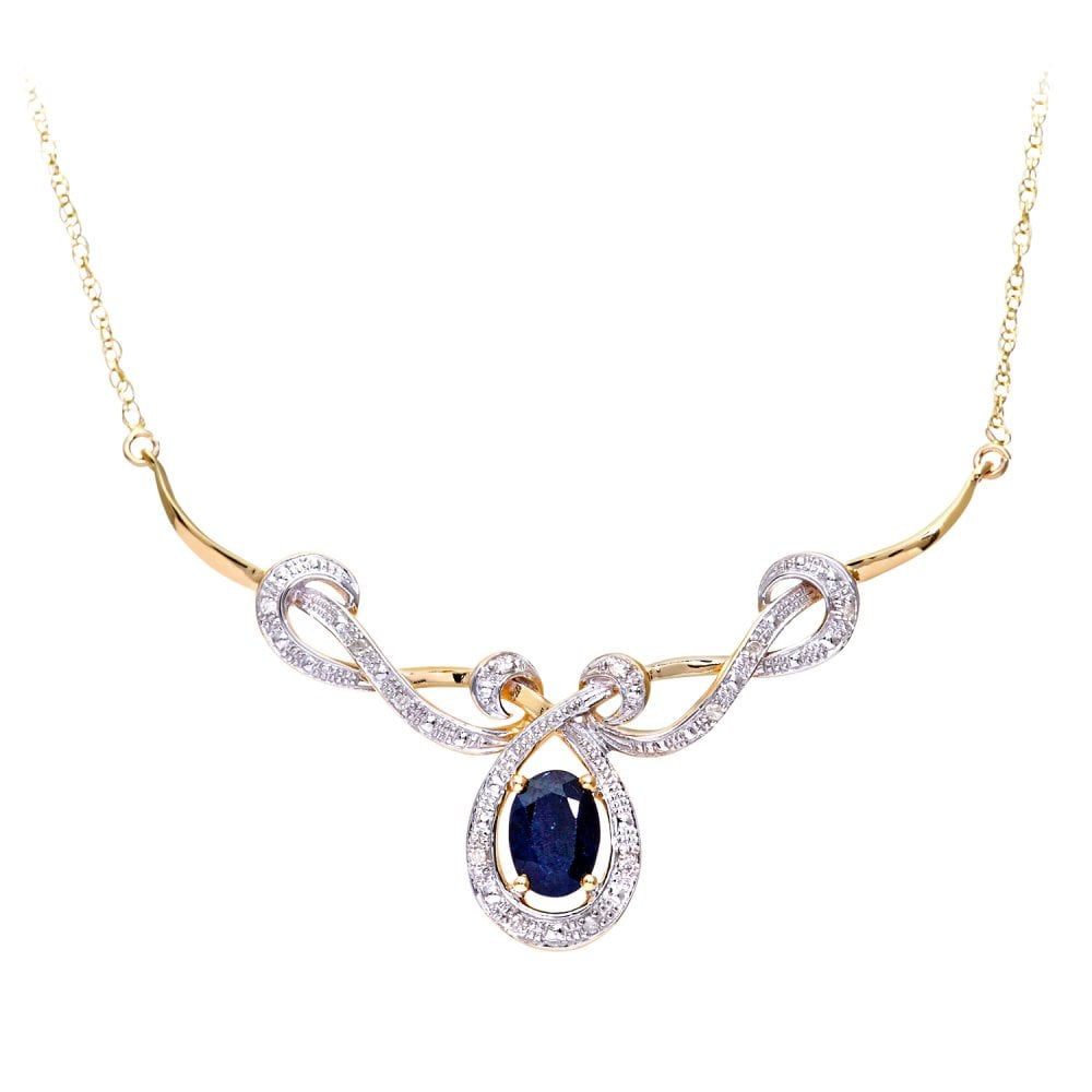 SPARKLD 9ct Yellow Gold 0.05ct Diamond and Sapphire Ladies Necklace
