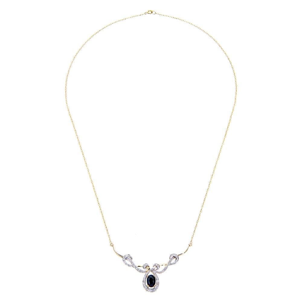 SPARKLD 9ct Yellow Gold 0.05ct Diamond and Sapphire Ladies Necklace