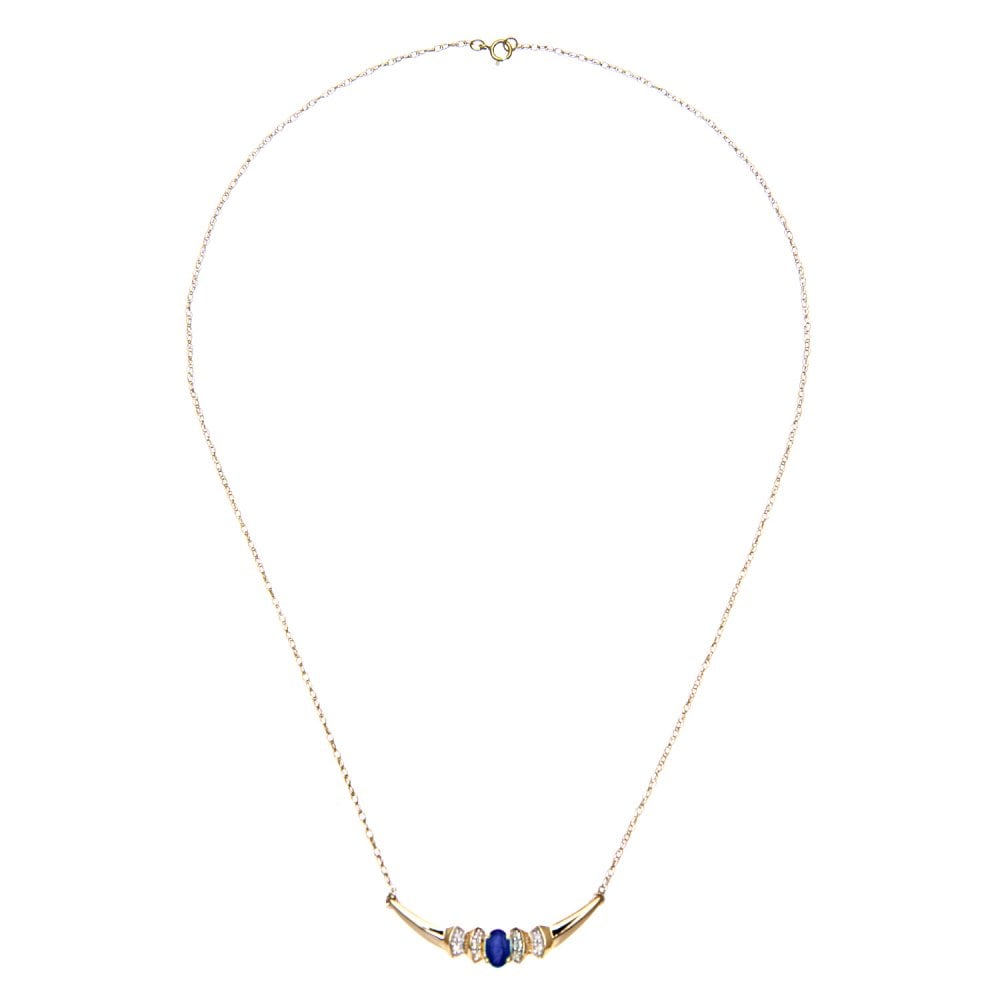 SPARKLD 9ct Yellow Gold 0.05ct Diamond and Sapphire Ladies Necklace